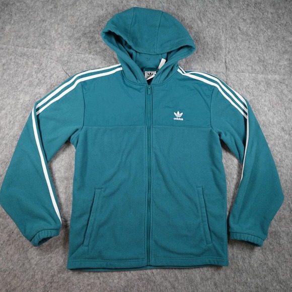 adidas Other - Adidas Hoodie Mens Small Teal 3‎ Stripes Teddy Fleece Hoodie Full Zip Turquois